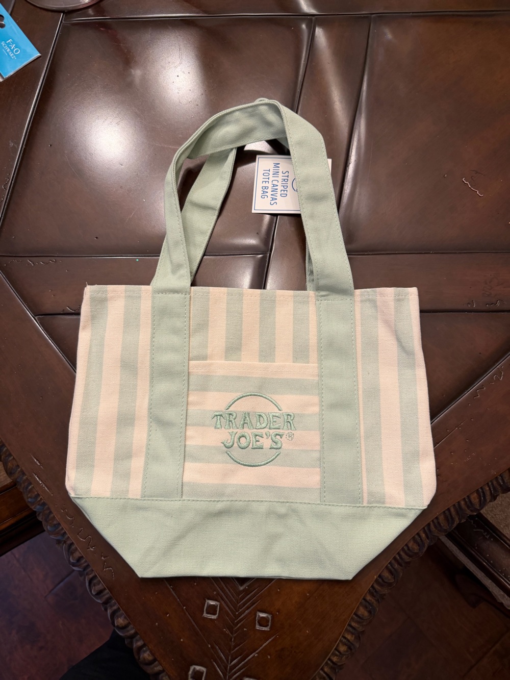 Trader Joe’s Mint & Cream Striped Canvas Tote Bag